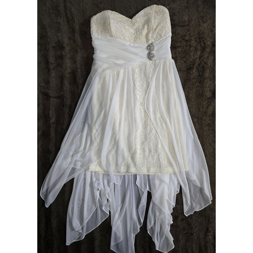 Sequin Hearts Asymmetrical Layered Mini Dress. White Size 3